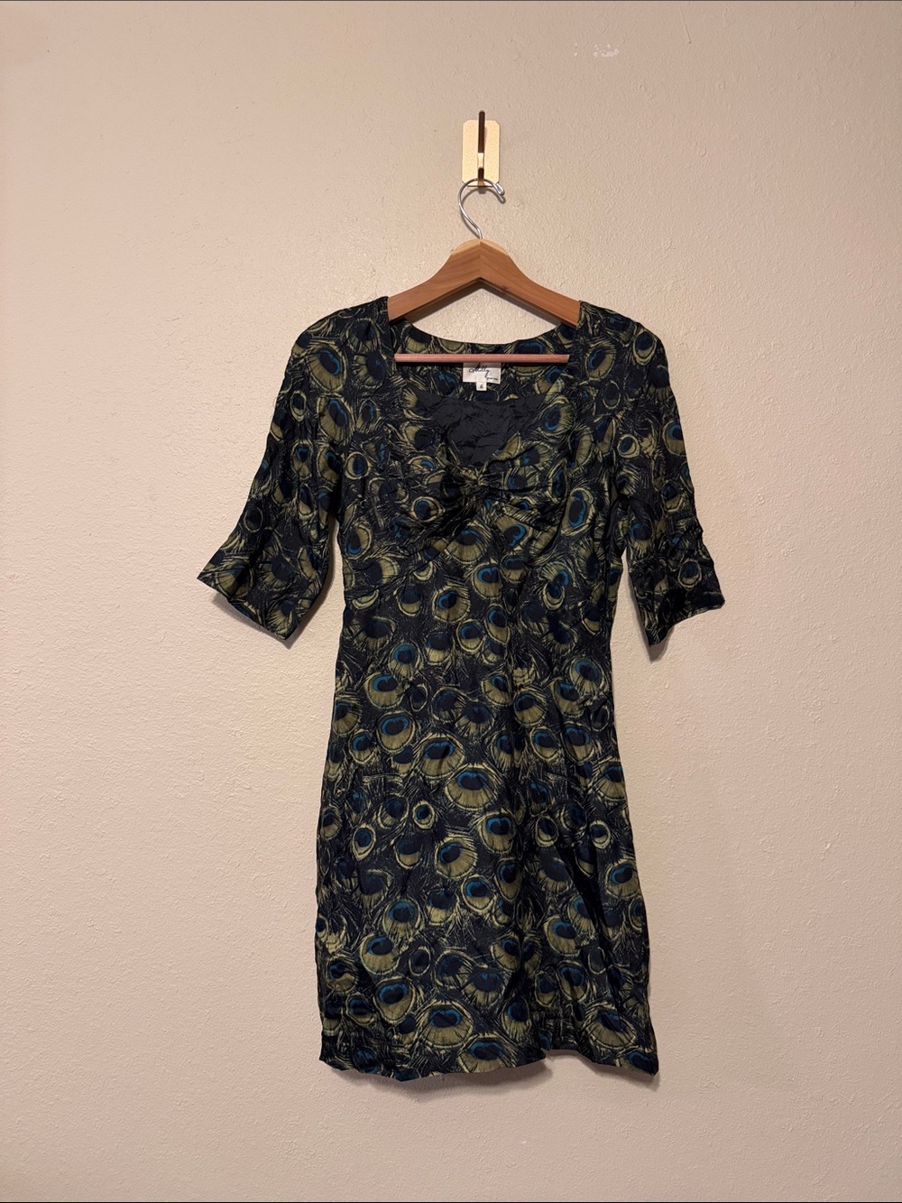Vintage Original Milly Silk Peacock Feather Print Dress Size 6